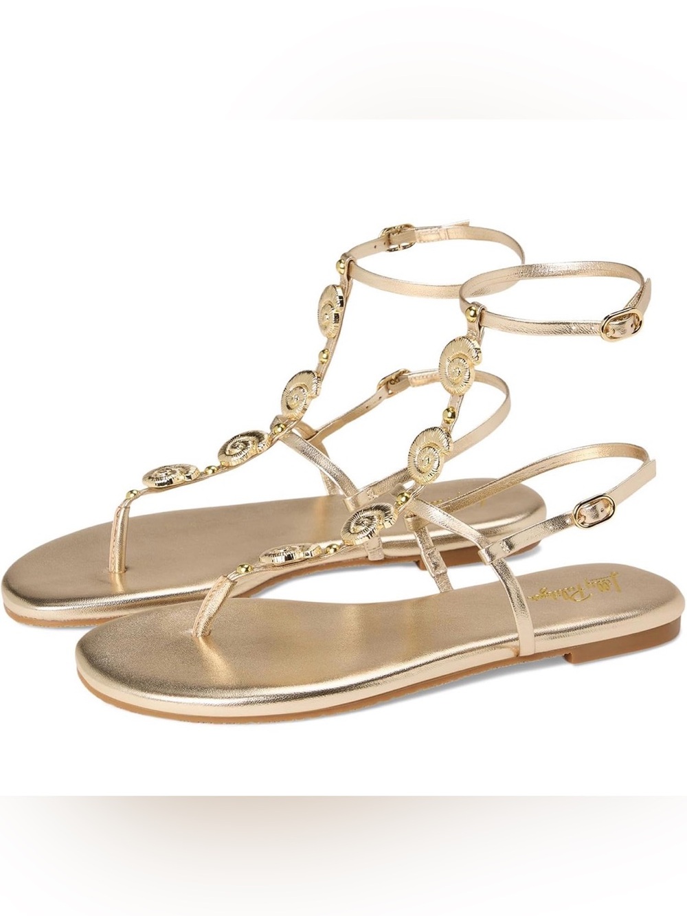 Lily Pulitzer Metallic Gold ankle strap Seashell sandals